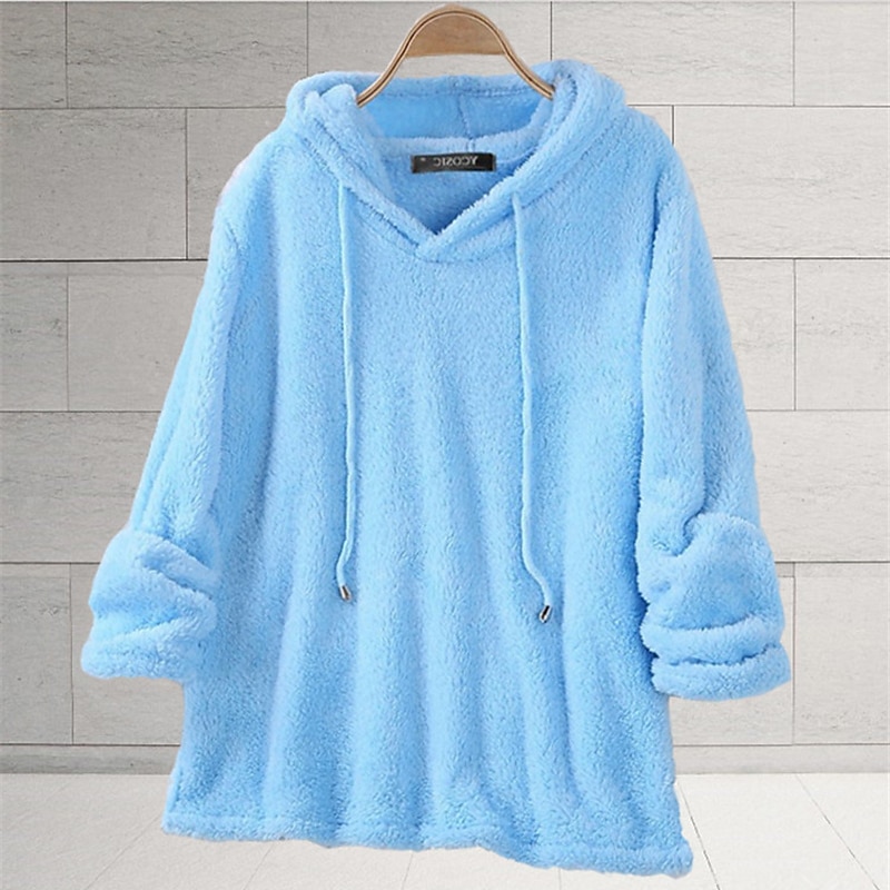 Women's Hoodie Sweatshirt Hoodie Sweatshirt Burgundy Hoodie Teddy Basic Casual Fleece Plain Daily Going out Weekend Hooded Drawstring Long Sleeve Black White Pink Wine Blue Fall Winter Fall3
