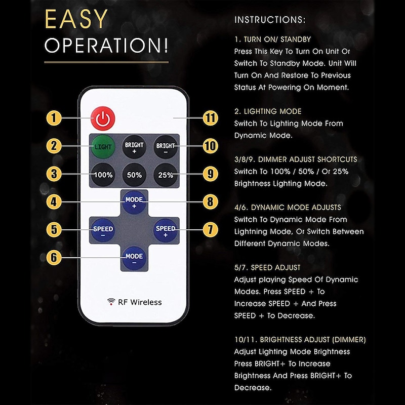 LED UV Black Light Strip Purple USB Interface with 11 Key Multi-function RF Remote Control SMD2835 380-400NM UV LED Black Light Lamp Suitable for Fluorescent Dance and UV Body Coating3