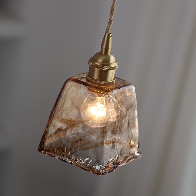 LED Island Light Pendant Light, Unique Mini Glass Pendant Light Japanese Style Amber Color Decorative Lighting Bedroom Living Room2