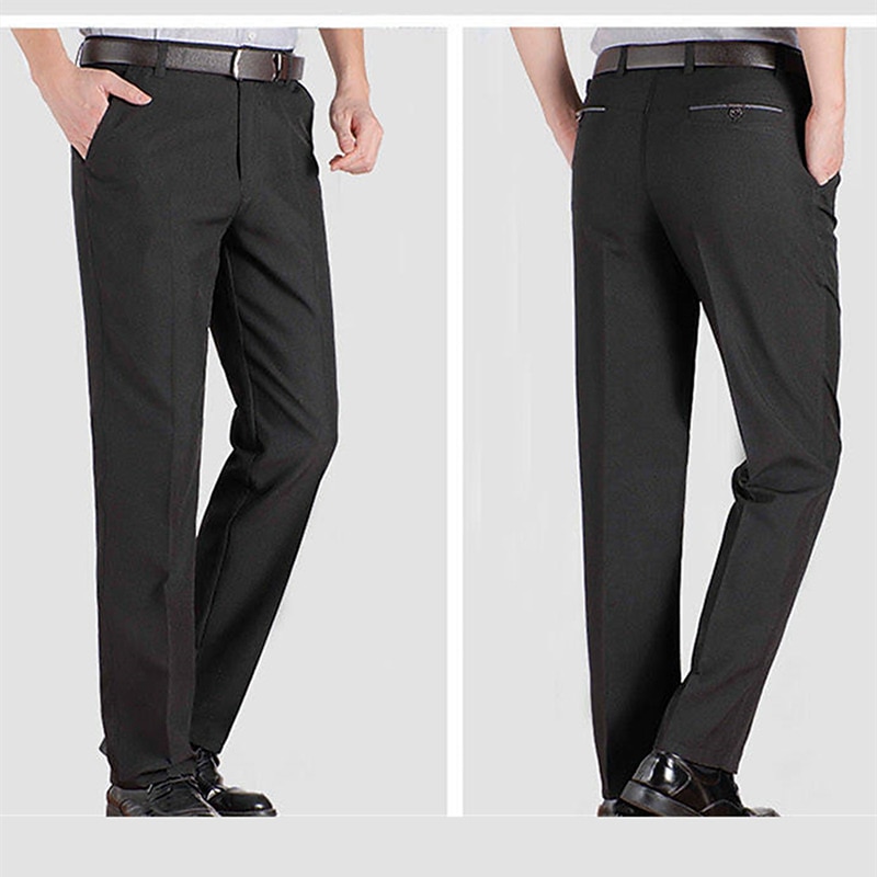 Men's Dress Pants Trousers Chinos Pocket Plain Comfort Breathable Wedding Office Business Chic & Modern Formal Black Blue High Waist Micro-elastic3