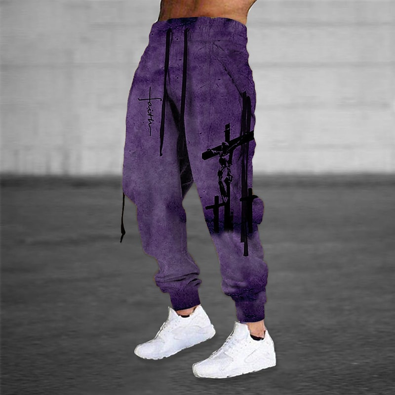 Men's Sweatpants Joggers Trousers Drawstring Elastic Waist Ribbon Graphic Prints Comfort Breathable Sports Outdoor Casual Daily Cotton Blend Terry Streetwear Designer Red Purple Micro-elastic4