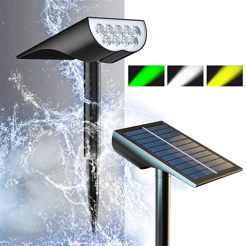 Solar Flood Lights Landscape Spotlights - IP65 Waterproof Outdoor Pathway Garden Light, Warm White & Green Auto On/Off Solar Lights for Driveway, Porch and Walkways