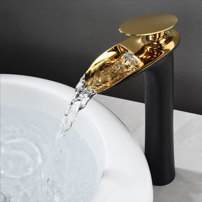 Waterfall Bathroom Sink Mixer Faucet Tall, Mono Wash Basin Single Handle Taps Deck Mounted, Washroom with Hot and Cold Hose Monobloc Vessel Water Brass Tap2