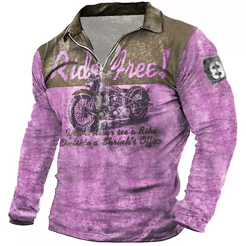 Men's Funny Zip Polo Shirts Golf Shirt Long Sleeve Polo Shirts Collared Shirts Vintage Casual Streetwear Festival Wear Party Outfits 3D Print Quarter Zip Polo Blue Purple Green4