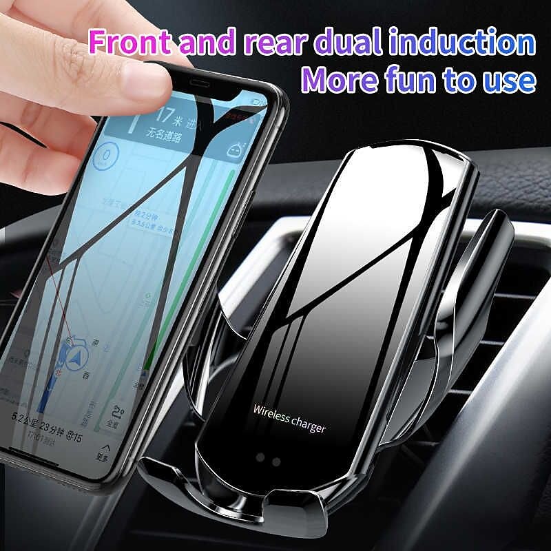 Q6 Wireless Car Charger Fast Charging Auto-Clamping Car Phone Holder Mount Car Air Vent Holder Compatible with iPhone 14/13/12/12ProMax/XS/XR/X/8/8 Samsung S22/S21 LG Huawei Google Pixel2