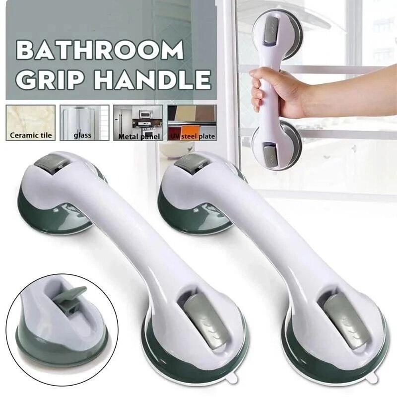 Shower Anti-Slip Grab Bar,Bathroom Strong Vacuum Suction Cup Handle Anti-slip Support Helping Grab Bar for elderly Safety Handrail Bath Shower Grab Bar