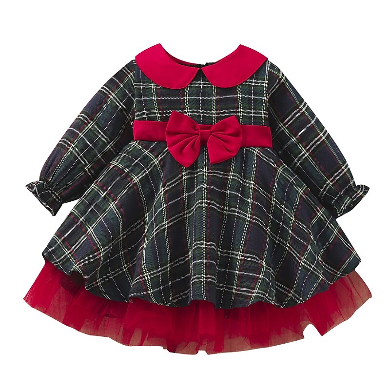 Toddler Girls' Dress Plaid Ugly Long Sleeve Performance Anniversary Pocket Cute Adorable Polyester Party Dress A Line Dress Fall Winter 3-7 Years 4-7 Years Red4