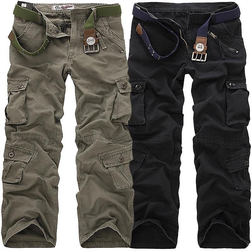 Men's Cargo Pants Cargo Trousers Trousers Parachute Pants Multi Pocket Solid Color Full Length Work Going out Cotton Fashion Streetwear Grass Army Green Earthy Green Micro-elastic