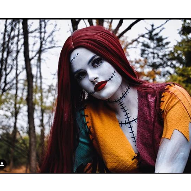 Long Red Straight Wig sally costume wig before Christmas for women and GIRL Synthetic wig Halloween Wigs