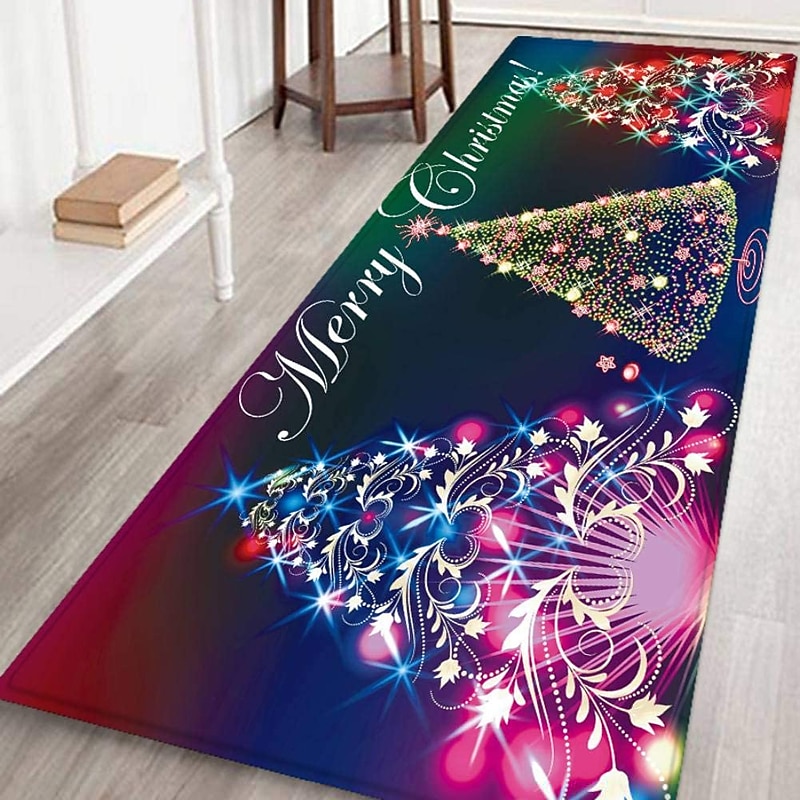 Christmas Flannel Floor Mat Runner Xmas Mat Bedroom Non-slip Fluffy Carpet3