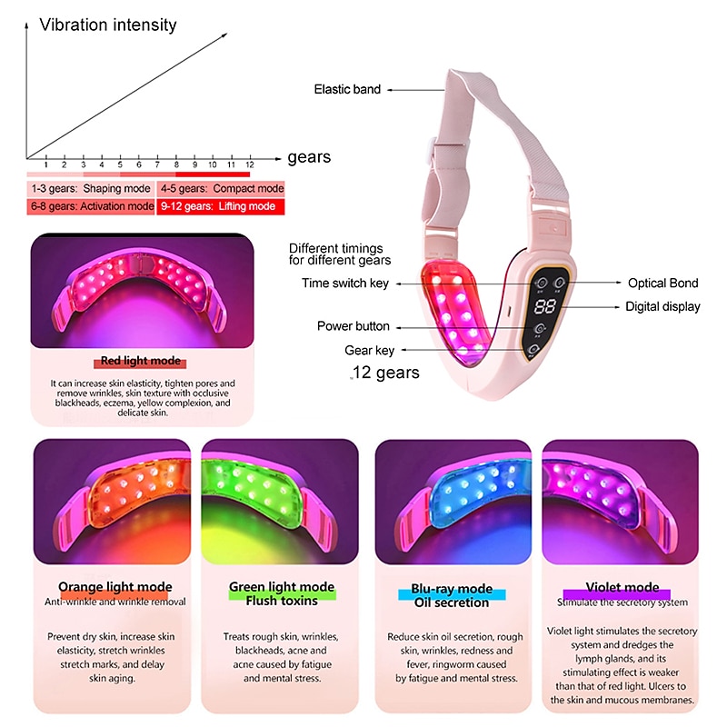Facial Lifting Device LED Photon Therapy Facial Slimming Vibration Massager Double Chin V Face Shaped Cheek Lift Belt Machine4