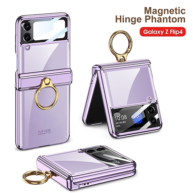 Phone Case For Samsung Galaxy Z Flip 5 Z Flip 4 Flip Ring Holder Dustproof Camera Lens Protector Solid Colored TPU2