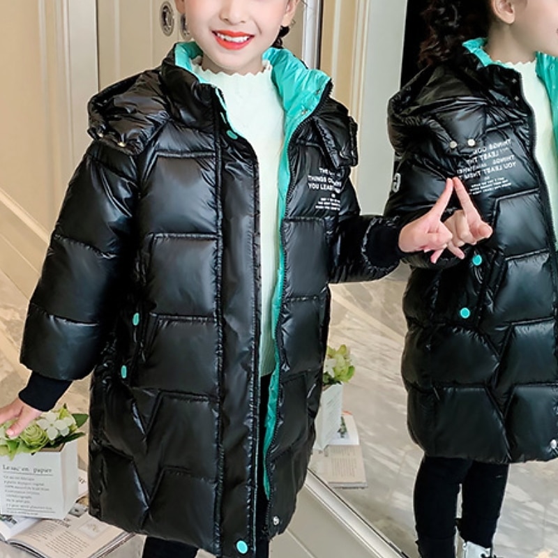 Kids Girls' Down Coat Letter Fashion School Coat Outerwear 4-12 Years Fall Biege Black