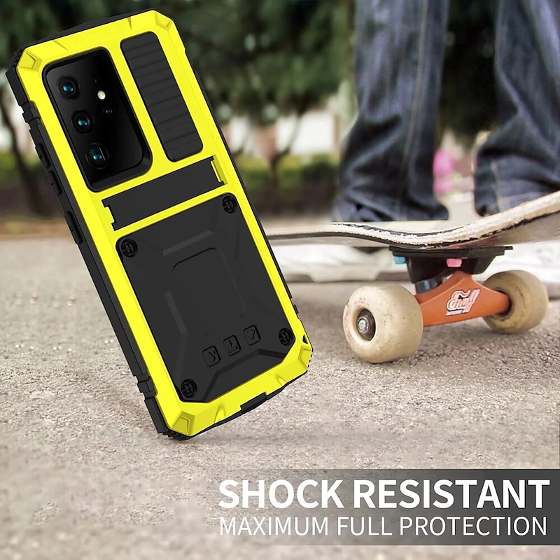 Phone Case For Samsung Galaxy S25 S24 S23 S22 S21 FE S21 Ultra Plus S20 A32 Full Body Case with Stand Holder Dustproof Military Grade Protection Solid Colored Armor Tempered Glass Metal Aluminium3