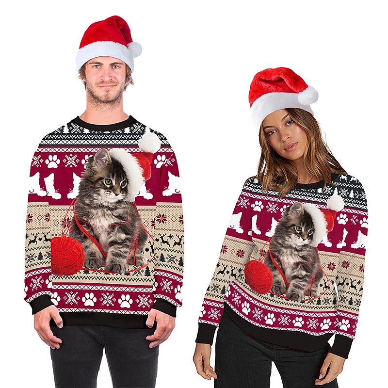Santa Claus Cat Gingerbread Man Ugly Christmas Sweater / Sweatshirt Hoodie Men's Women's Christmas Christmas Carnival Masquerade Christmas Eve Adults Party Christmas Polyester Top