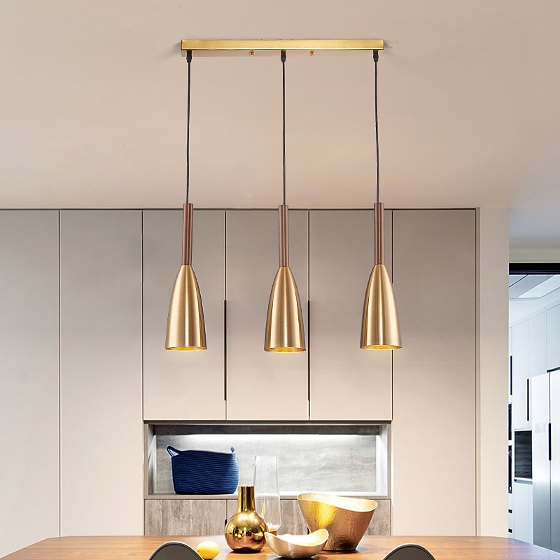 LED Pendant Light Gold Finish 3-Light 50cm Adjustable Pendant Light Fixture for Kitchen Island Dinning Room （Bulb Included）