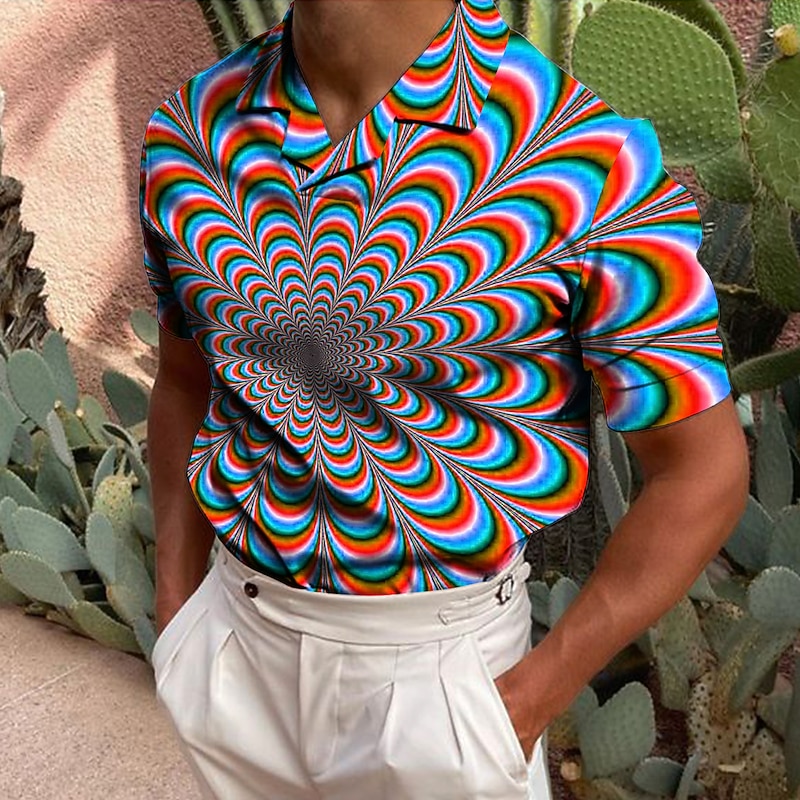 Men's Collar Polo Shirt Optical Illusion Golf Shirt Turndown Green Blue Purple Black 3D Print Casual Daily Short Sleeve Button-Down Print Clothing Apparel Fashion Designer Casual Breathable / Sports3