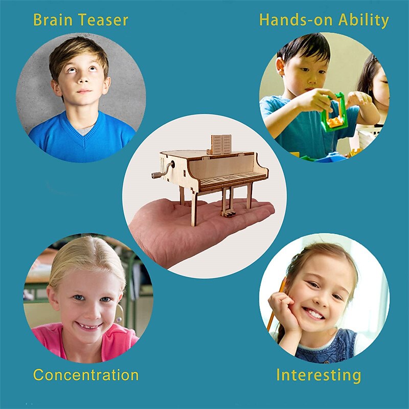 3D Puzzles for Adults Kids DIY Music Box - Piano Hand Crank Engraved Musical Box Wooden Building DIY Kits for Adults Desk Display Gift for Boys/Girls (Piano)4