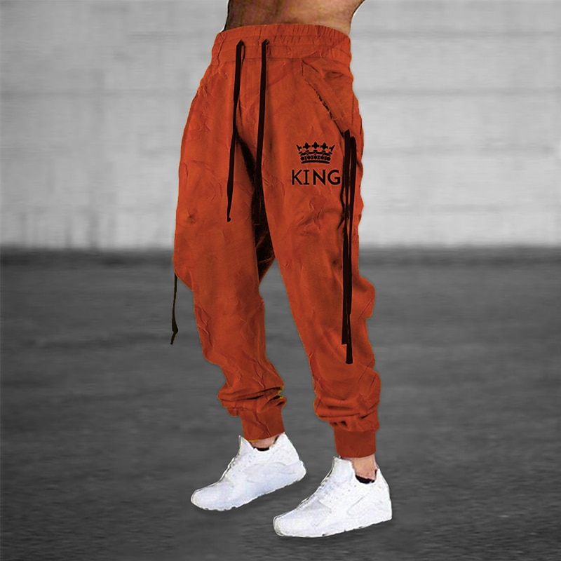 Men's Sweatpants Joggers Trousers Drawstring Side Pockets Elastic Waist Letter Graphic Prints Comfort Breathable Sports Outdoor Casual Daily Terry Streetwear Designer Yellow Orange Micro-elastic3