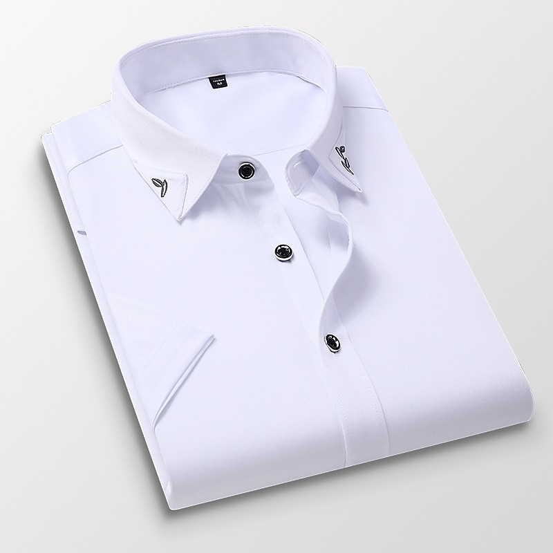 Men's Dress Shirt Plain Wedding Outdoor Wine Black White Pink Short Sleeve Square Neck Summer Clothing Apparel Button-Down