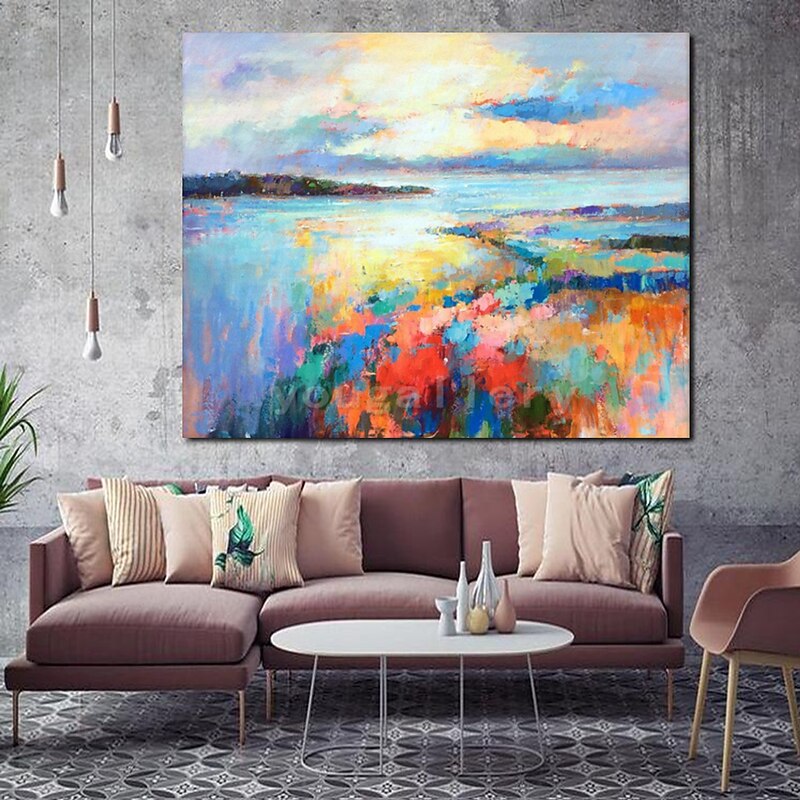 Handmade Oil Painting Canvas Wall Art Decorative Abstract Knife Painting Landscape Blue For Home Decor Rolled Frameless Unstretched Painting2