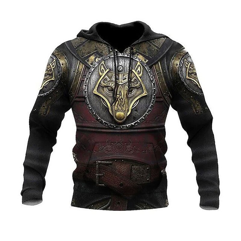 Men's Wolf Graphic Prints Viking Hoodie Hoodies Sweatshirt Streetwear Designer Long Sleeve Hooded Daily Sports Brown Print Spring &  Fall Designer