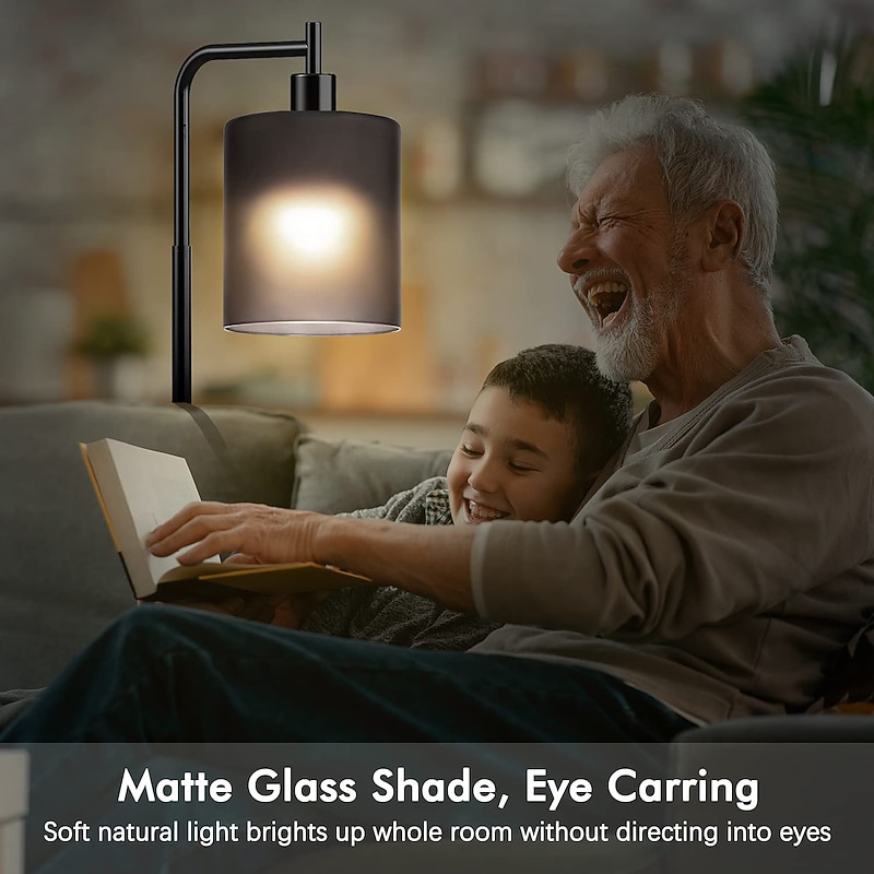 LED Floor Lamp with Suspended Frosted Glass Lampshade and Unique Intelligent or Dual Color LED Bulb Suitable for High Pole Lamp in Bedroom Living Room and Office AC220V AC110V2