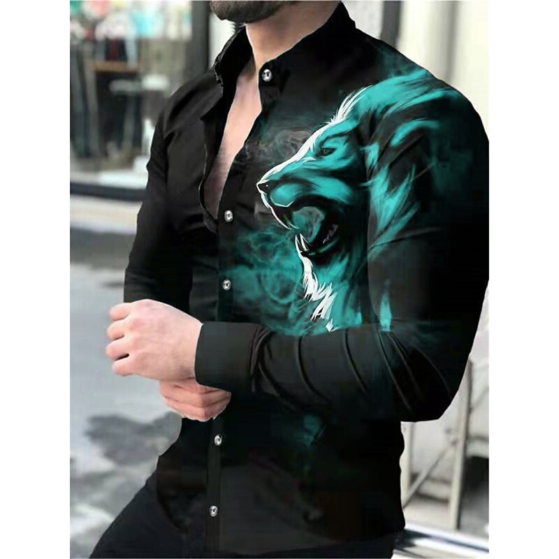 Men's Animal Lion Shirt Button Up Shirt Long Sleeve Fashion Designer Casual Daily Holiday Going out Spring & Summer Turndown 3D Print Button-Down Yellow Red Blue Green4
