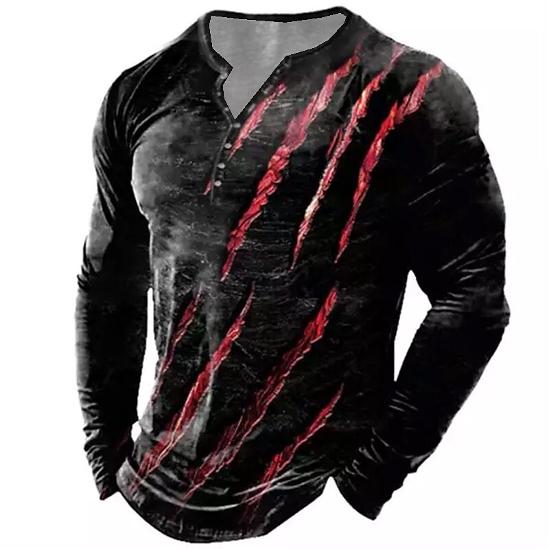 Men's Halloween Graphic Paw T Shirt Henley Shirt Tee Long Sleeve 3D Print Designer Basic Classic Outdoor Daily Sports Spring &  Fall Red Blue Purple Green Gray Henley Henley T-Shirt
