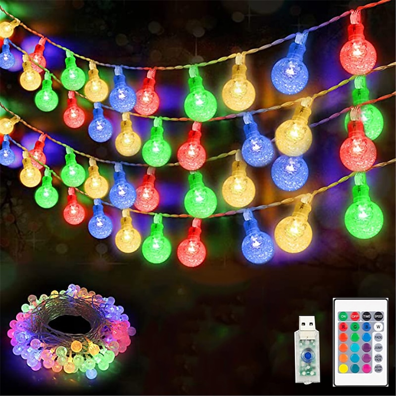 10M RGB Globe String Lights,USB Powered 16 Color Change with 24-Key Remote Control, Acrylic Bubble Spheres for Christmas Creative Holiday & Party Decor