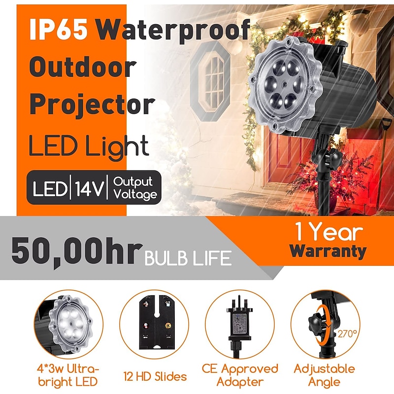 Christmas Projector Waterproof Remote Control 16 Patterns High-definition Projection Effects Indoor and Outdoor Festival Garden Decorative Lights Low Voltage Safety4