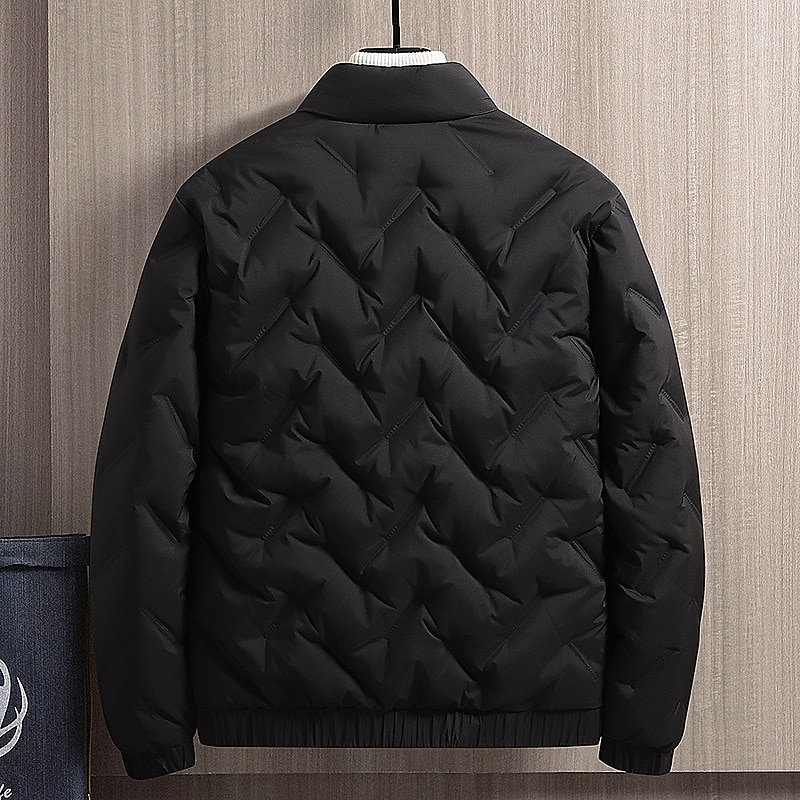 Men's Winter Coat Down Jacket Zipper Pocket Duck Down Vacation Going out To-Go Outdoor Casual / Daily Winter Pure Color Black Beige Gray Puffer Jacket4