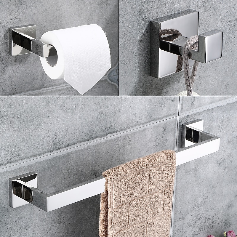 Bathroom Hardware Set 4 Pieces, SUS304 Stainless Steel Remodeled Wall Mounted Bathroom Accessories, Include 2 Robe Hook,1 Towel Bar,1 Toilet Paper Holder2