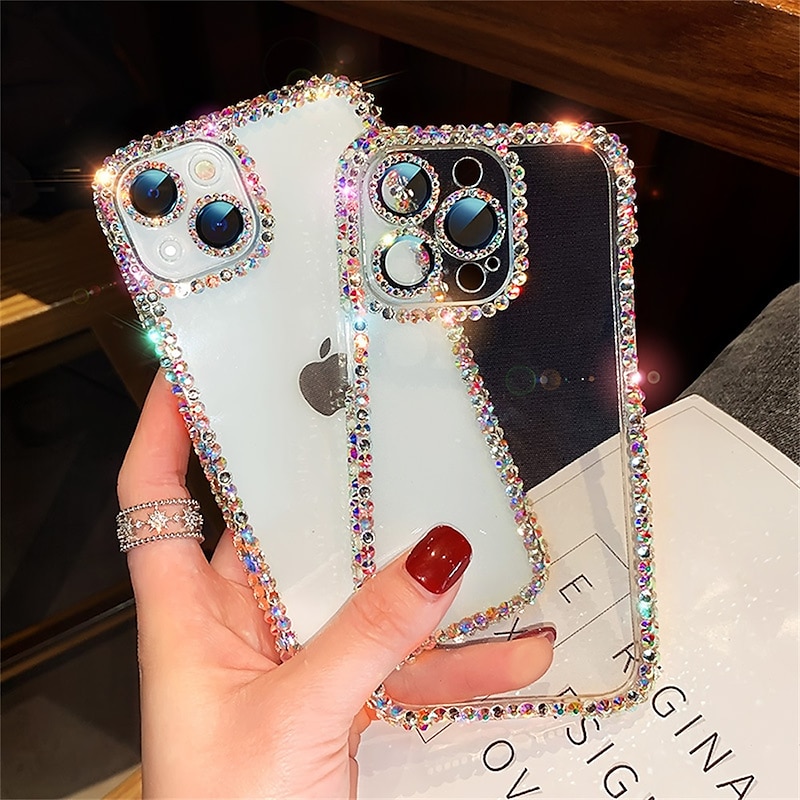 Phone Case For iPhone 15 14 Pro Max Plus 16e 13 12 11 Pro Max Crystal Clear Non-Yellowing Shockproof Rhinestone Silica Gel Silicone