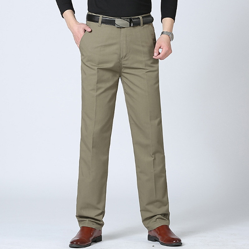 Men's Dress Pants Trousers Pocket Straight Leg Plain Comfort Breathable Full Length Wedding Casual Daily 100% Cotton Sports Stylish ArmyGreen Black High Waist Inelastic4