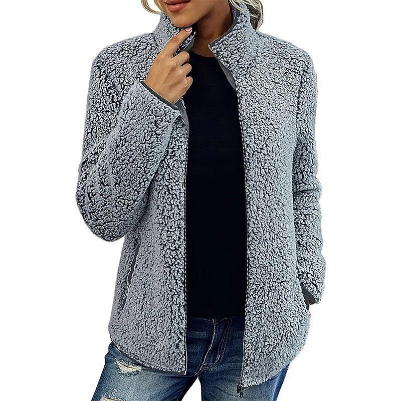 Women's Zip Up Sweatshirt Fleece Jacket Vintage Teddy Sherpa Fleece Fleece Solid Color Valentine's Day Street Casual V Neck Zip Up Pocket Long Sleeve Pink Blue Green Gray Fall & Winter4