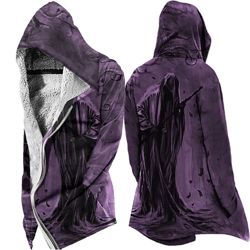 Men's Winter Coat Fleece Jacket Jacket Daily Wear Vacation Fleece Lining With Pockets Print Front Pocket Fall & Winter Graphic Prints Streetwear Casual Hoodie Regular Red Purple khaki Gray Jacket3