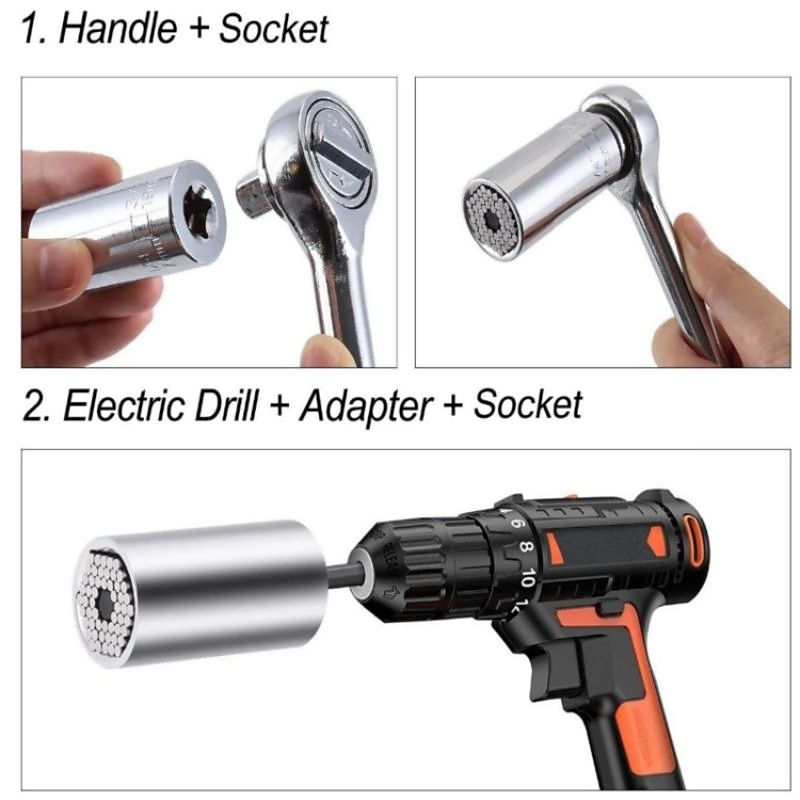 2pc 7-19mm Universal Socket Wrench, Multi-function Ratchet, Hand Drill Motorcycle Repair Socket, Magic Socket Spark Plug3