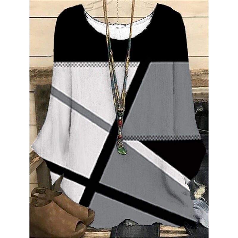 Women's Plus Size Blouse 3D Print Vintage Holiday Casual Floral Print Regular Tops Crew Neck Vacation Daily Black White Dark Green Green khaki Spring Fall Winter 5