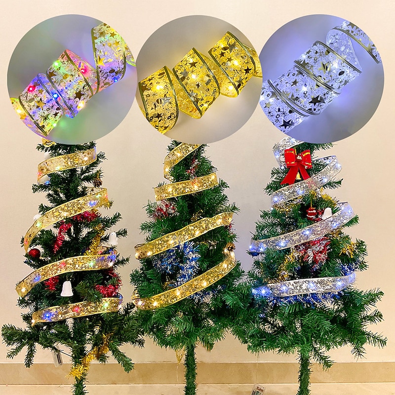 4m 5m 10m Christmas Decoration LED Ribbon Fairy Lights Christmas Tree Ornaments for Home DIY Bows Light String Navidad New Year