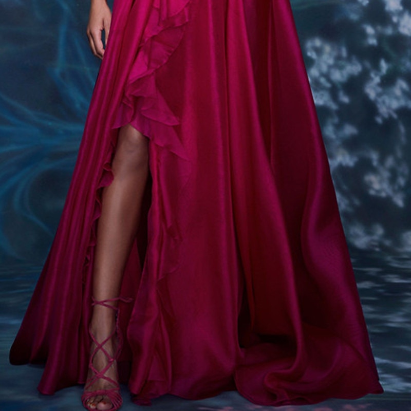 Beach Wedding A-Line Chrismas Dress Evening Gown Celebrity Style Dress Formal Wedding Guest Floor Length Sleeveless V Neck Chiffon with Slit Pure Color  dress Masquerade Dress3