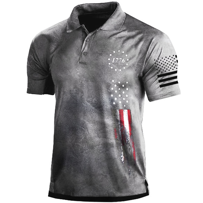 Men's Polo Shirts Golf Shirt Street Daily Turndown Short Sleeve Fashion Casual Star 3D Button-Down Spring & Summer Regular Fit Black White Army Green Navy Blue Dark Green Gray Polo Shirts2