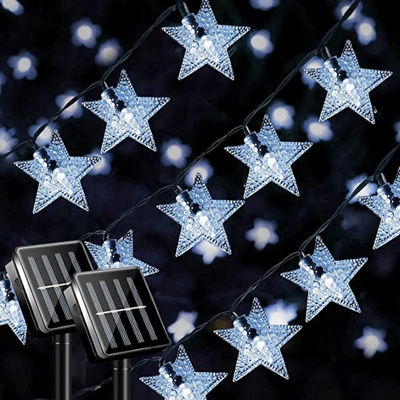 Solar Star String Lights 2 Pack 12m 50LEDs Star 8 Lighting Modes Fairy Lights Waterproof Solar Led String Lights Playhouse Lawn Patio Landscape Decor Lights for Garden Party3