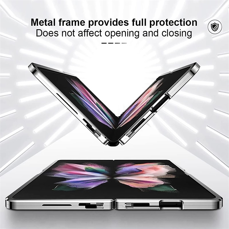 Phone Case For Samsung Galaxy Z Fold 5 Z Fold 4 Z Fold 3 Magnetic Adsorption Flip Mirror Transparent Transparent Tempered Glass Metal2