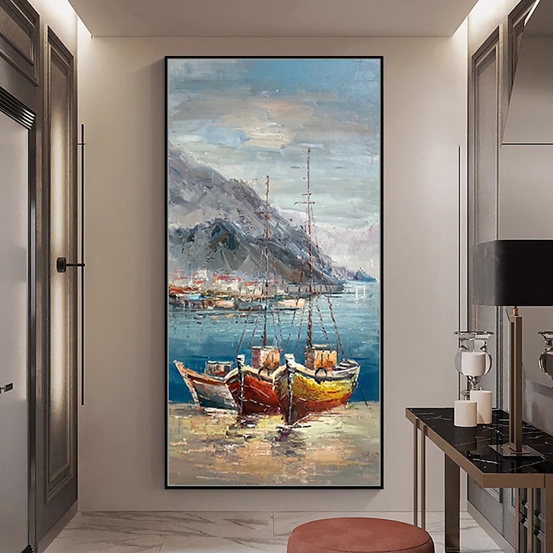 Mintura Handmade Boat Landscape Oil Paintings On Canvas Wall Art Decoration Modern Abstract Picture For Home Decor Rolled Frameless Unstretched Painting3