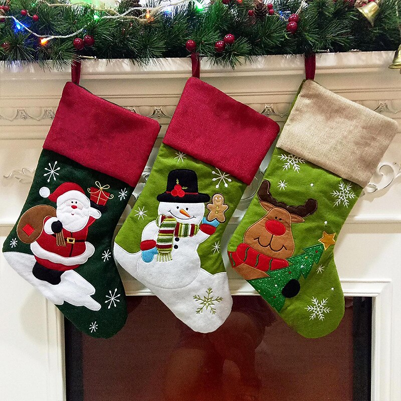 Christmas Socks Gift Bag Linen Santa Claus Embroidery Christmas Socks Christmas Gifts Christmas Pendant