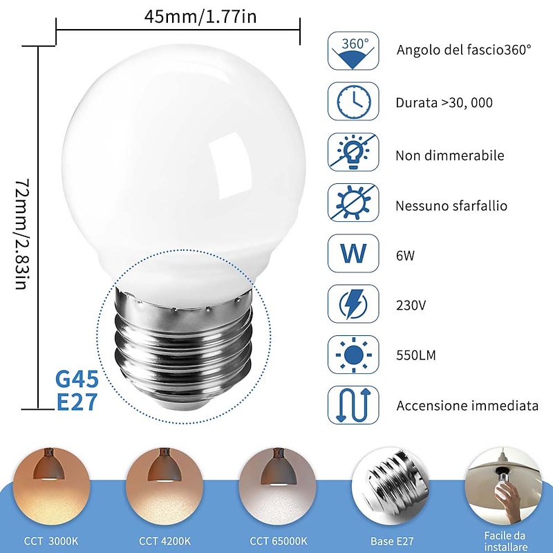 6pcs 6W LED Globe Bulbs 550 lm E27 G45 20 LED Beads SMD 2835 Warm White Cold White Natural White 220-240 V2