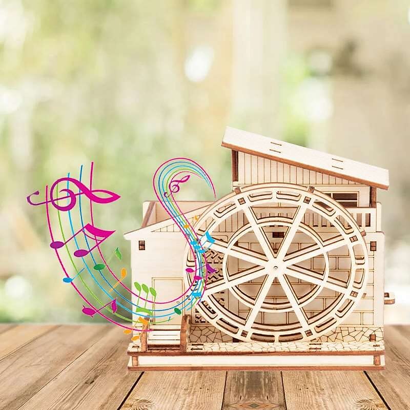 DIY Handmade Wooden Assembled Waterwheel Pen Holder Model Wooden 3D Three-Dimensional Puzzle Educational Toy Children's Gift-Waterwheel 95 x 117 x 113 mm4