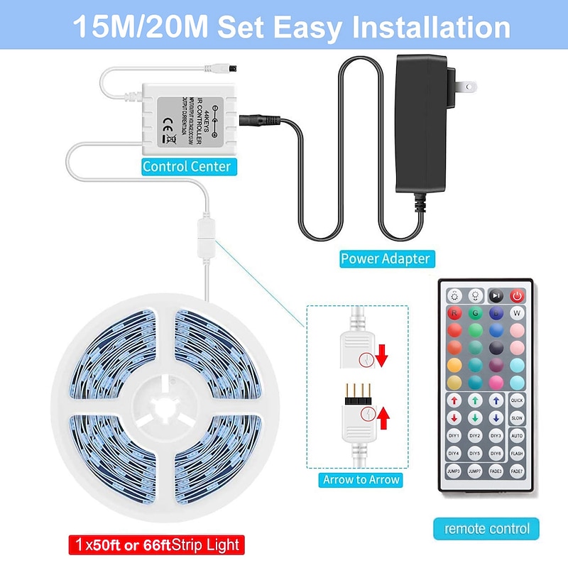 LED Light Strip 15m/20m 50ft 65.6ft RGB Color Change LED Light Strip Kit with IR44 Key Remote Control for Bedroom Lighting Flexible Home Decoration4