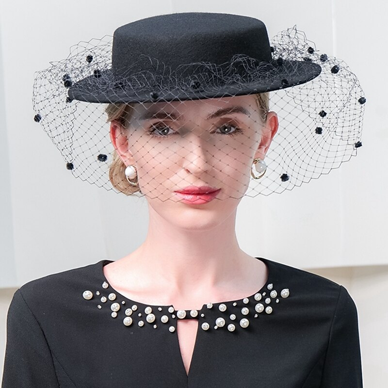 Elegant Beach Wool / Tulle Hats with Trim / Tulle 1PC Party / Evening / Holiday Headpiece / Straw Hats with Satin Bowknot Casual / Holiday Headpiece/ Sun Protection